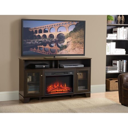 Legacy Home Legacy Home MEDIA-HF190005FP-UBS 53.875 x 15.375 x 31 in. Wilson Dark Oak TV Stand with Electric Fireplace Insert; Brown MEDIA-HF190005FP-UBS